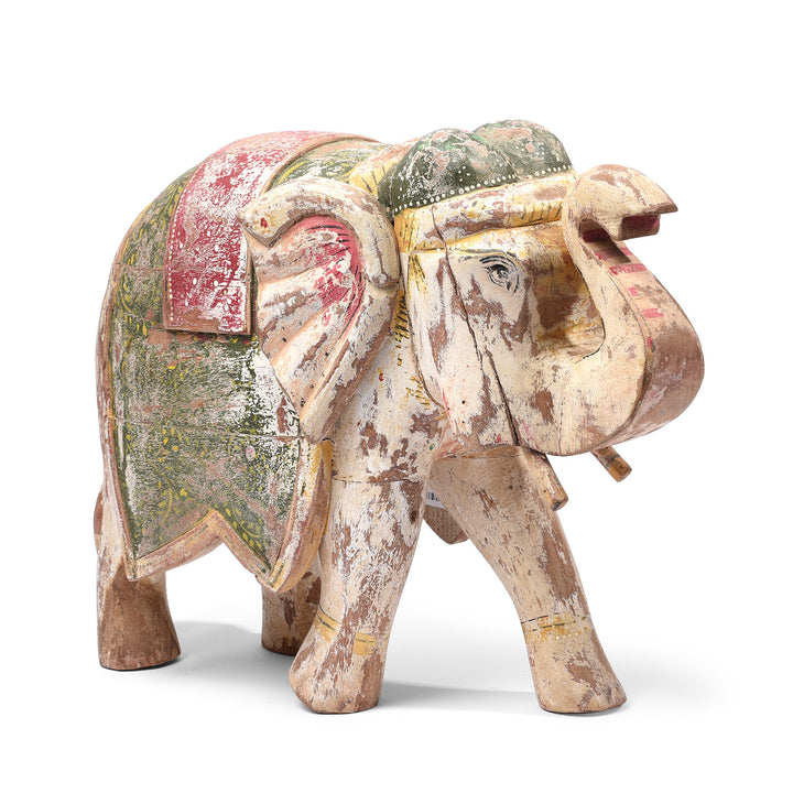 Angled View Of Painted Indian Elephant Figurine From Rajasthan | Indigo Antiques
