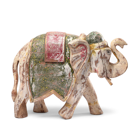 Large Painted Indian Elephant Figurine From Rajasthan