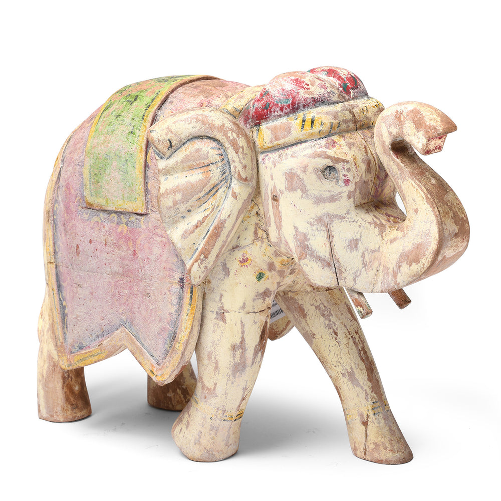 Angled VIew Of Painted Indian Elephant Figurine From Rajasthan | Indigo Antiques