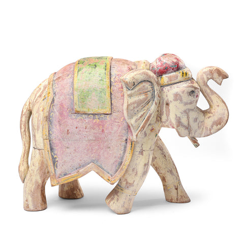 Large Painted Indian Elephant Figurine From Rajasthan