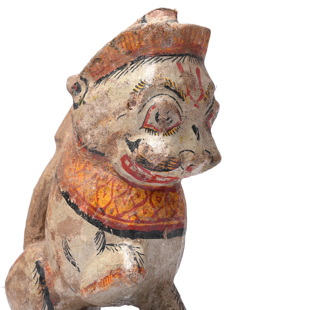 Face Detail From Old Painted Yali Lion From Orissa - Ca 1920 | Indigo Antiques
