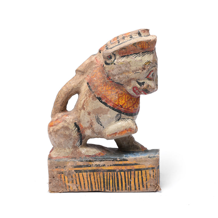 Side View Of Old Painted Yali Lion From Orissa - Ca 1920 | Indigo Antiques