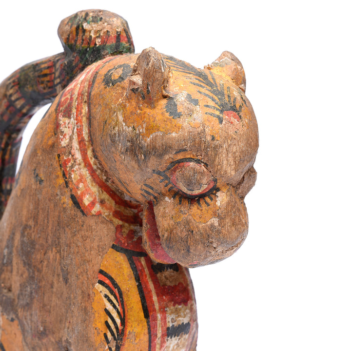 Face Detail From Old Painted Leopard From Orissa | Indigo Antiques