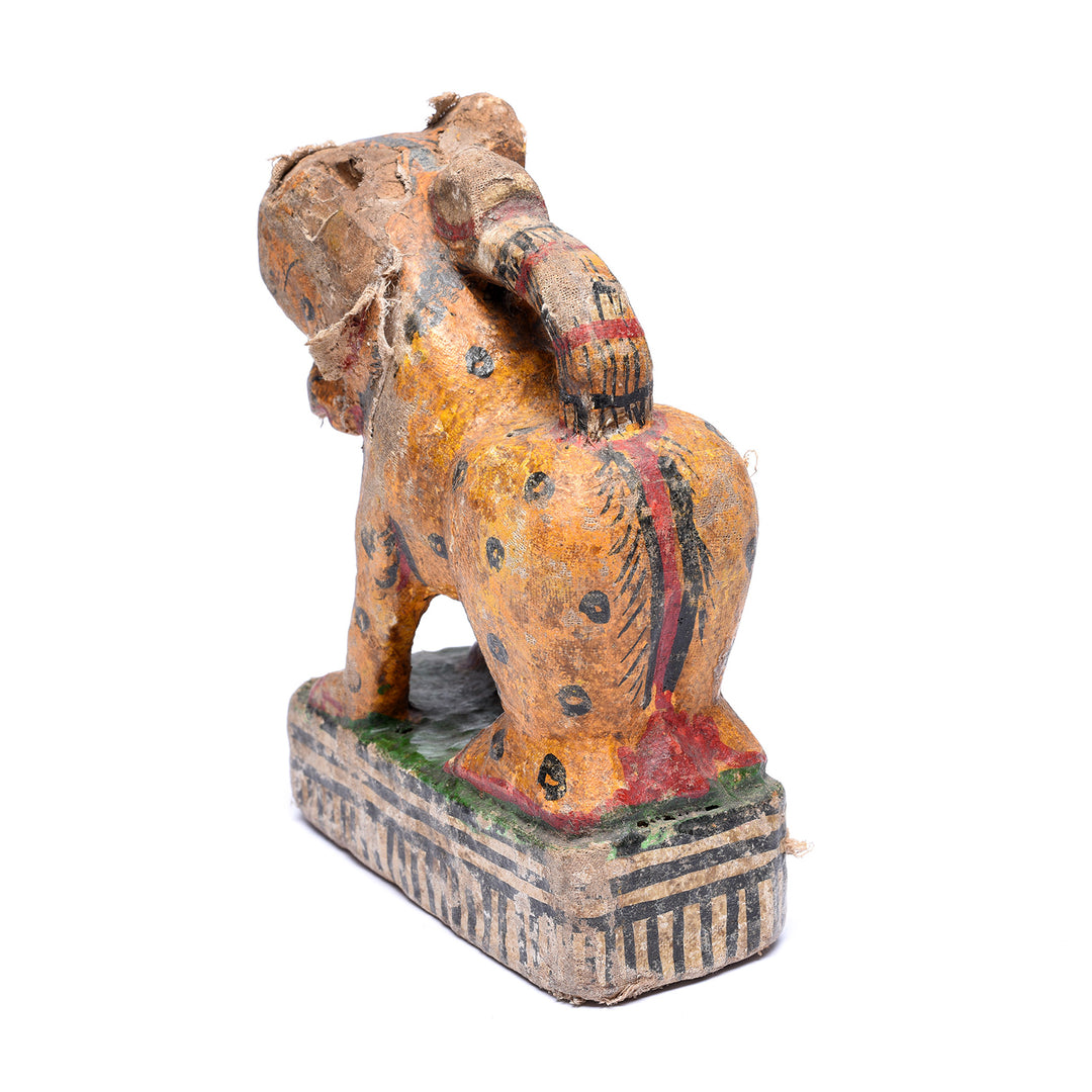 Angled View Of Antique Old Painted Leopard From Orissa | Indigo Antiques