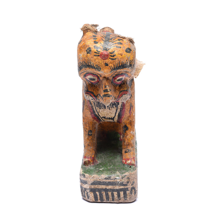 Frontal View Of Antique Old Painted Leopard From Orissa | Indigo Antiques