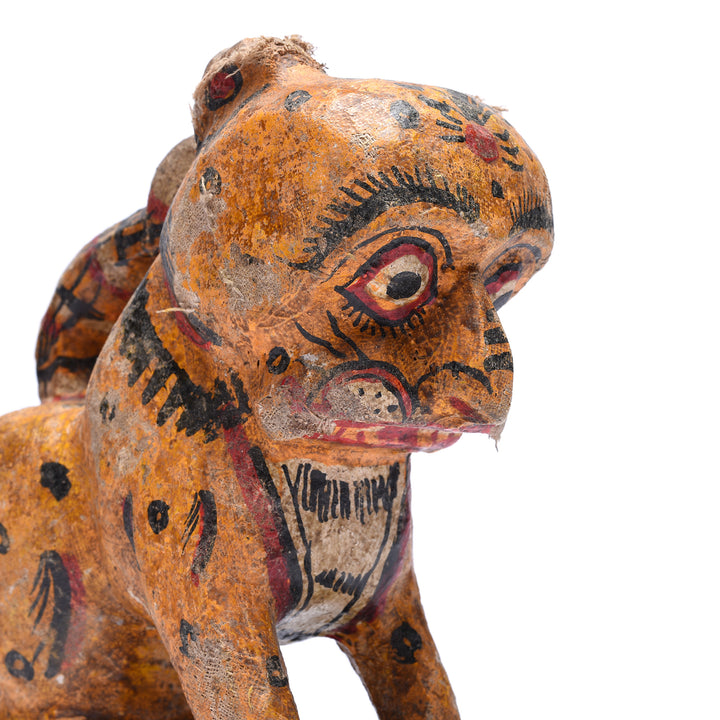 Face Detail From Antique Old Painted Leopard From Orissa | Indigo Antiques