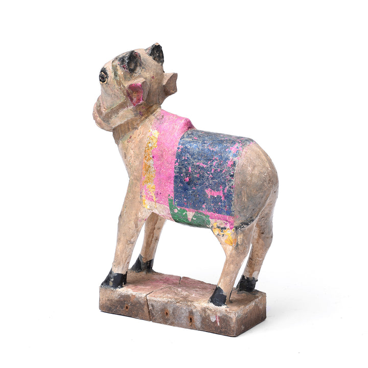 Rear View Of Painted Indian Nandi Bull Figurine From Rajasthan - Ca 1940 | INDIGO ANTIQUES
