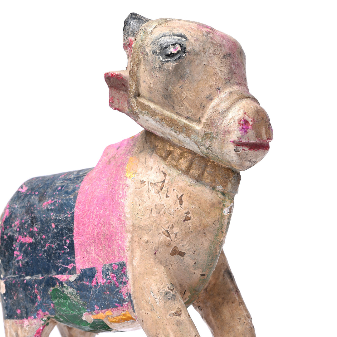 Close Up Detail Of Painted Indian Nandi Bull Figurine From Rajasthan - Ca 1940 | INDIGO ANTIQUES