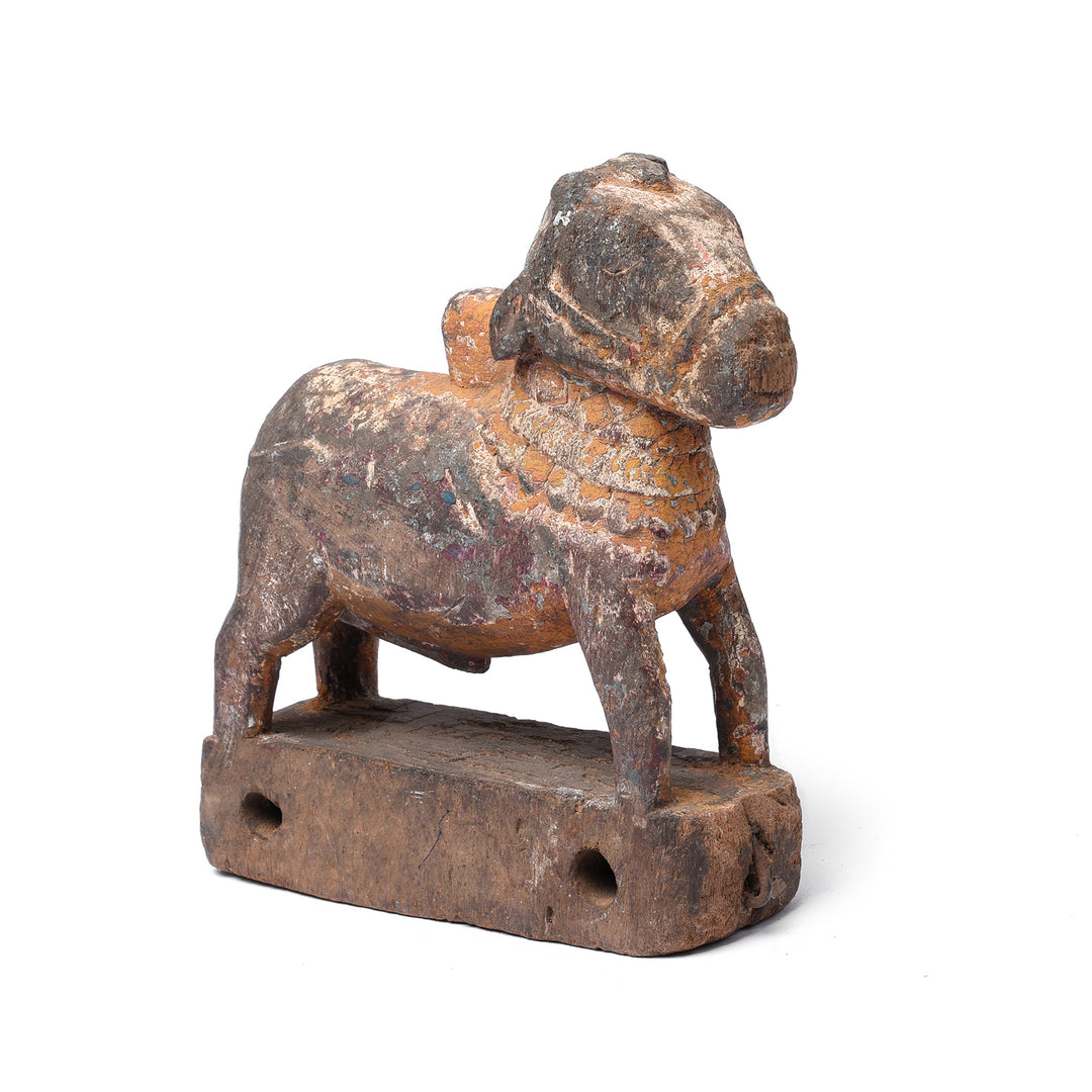 Angled View Of Painted Indian Nandi Bull Figurine From Rajasthan - Ca 1940 | INDIGO ANTIQUES