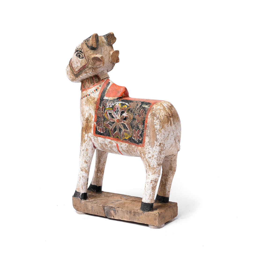 Rear View Of Painted Indian Nandi Bull Figurine From Rajasthan - Ca 1940 | INDIGO ANTIQUES