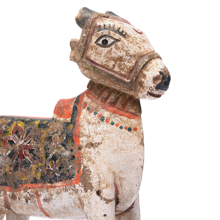 Face Detail From Painted Indian Nandi Bull Figurine From Rajasthan - Ca 1940 | INDIGO ANTIQUES