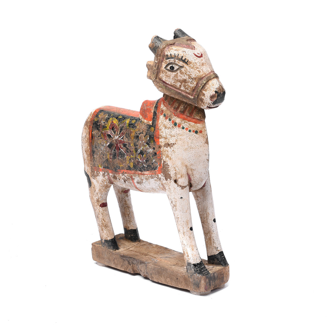 Painted Indian Nandi Bull Figurine From Rajasthan - Ca 1940 | INDIGO ANTIQUES