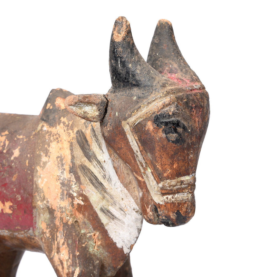 Face Detail From Painted Indian Nandi Bull Wheel Toy From Rajasthan - Ca 1940 | Indigo Antiques