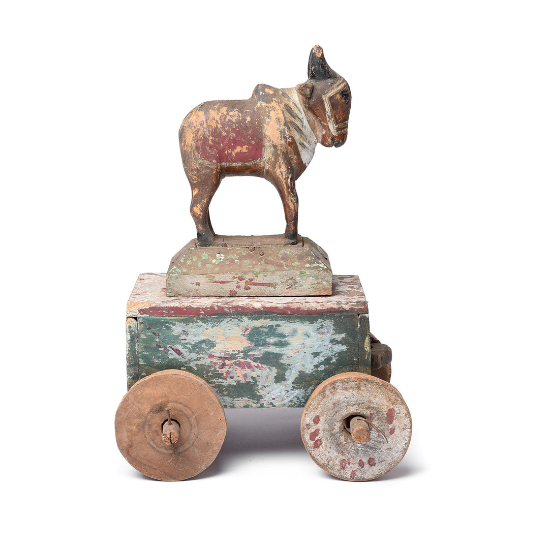 Painted Indian Nandi Bull Wheel Toy From Rajasthan - Ca 1940 | Indigo Antiques