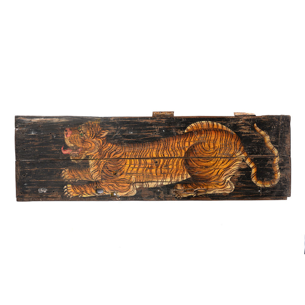 Vintage Painted Indian Tiger Panel