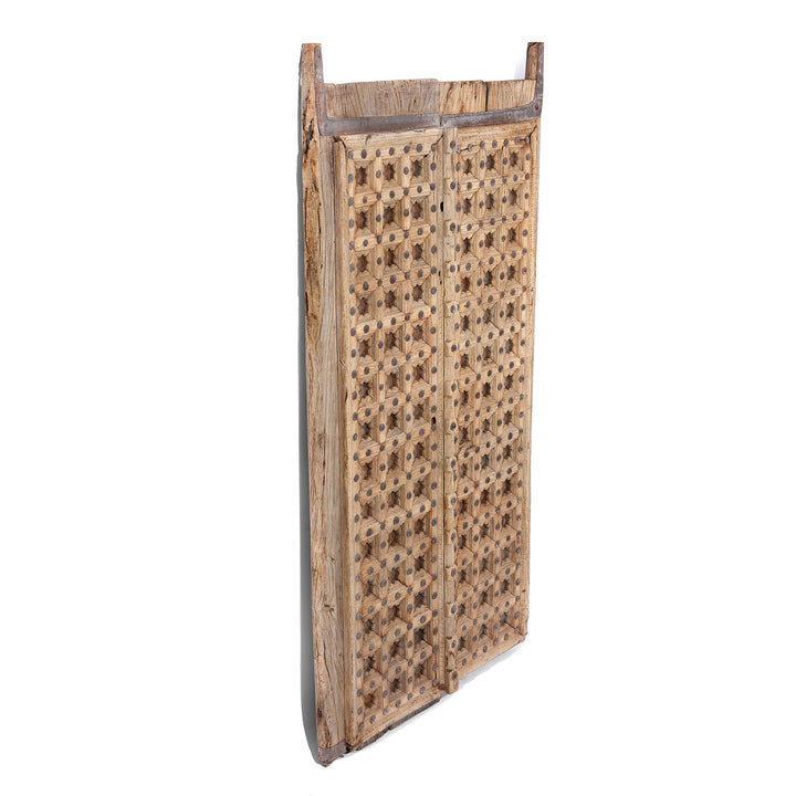 Angled View Of Antique Carved Mughal Rosewood Window Shutter From Punjab- 18thC | Indigo Antiques