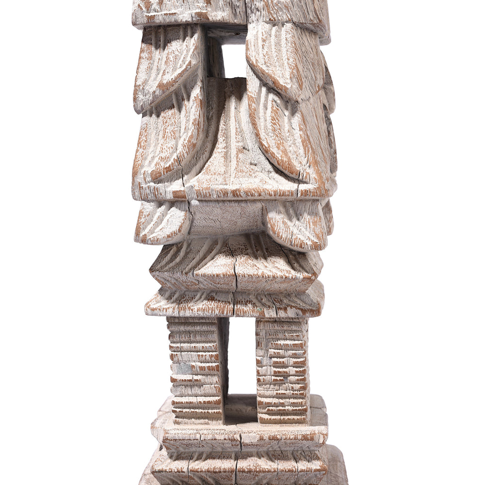 Carving Detail From Carved Teak Indian Candlestick Made From An Old Charpoy Leg - 19thC | Indigo Antiques