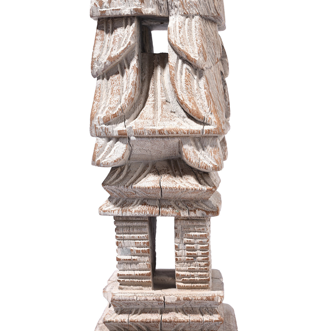 Carving Detail From Carved Teak Indian Candlestick Made From An Old Charpoy Leg - 19thC | Indigo Antiques