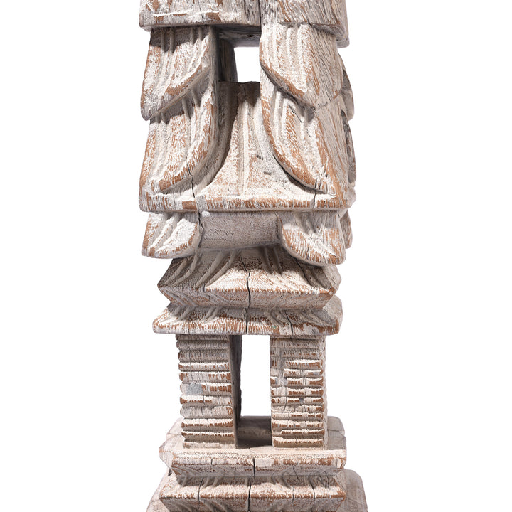 Carving Detail From Carved Teak Indian Candlestick Made From An Old Charpoy Leg - 19thC | Indigo Antiques