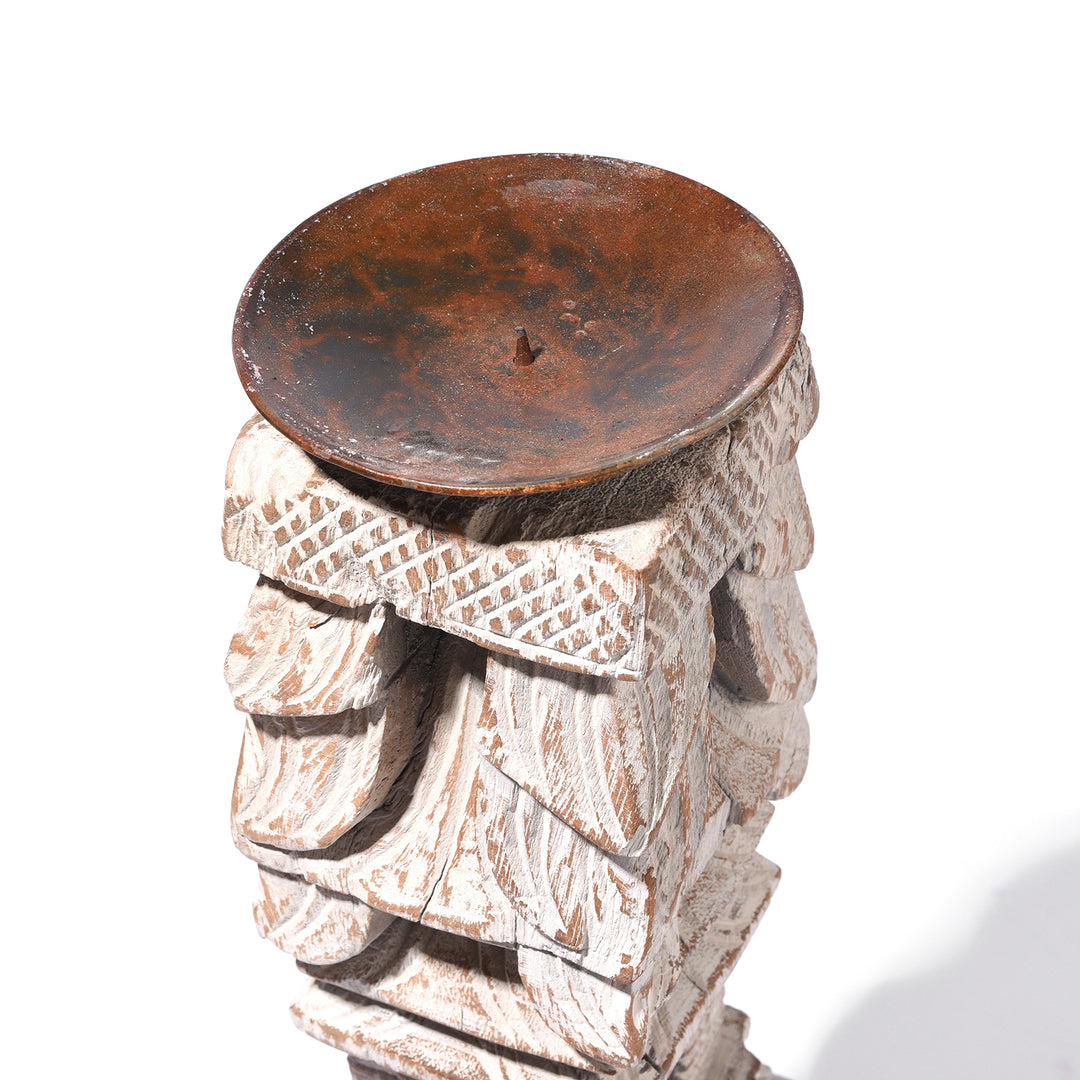 Detail From Carved Teak Indian Candlestick Made From An Old Charpoy Leg - 19thC | Indigo Antiques