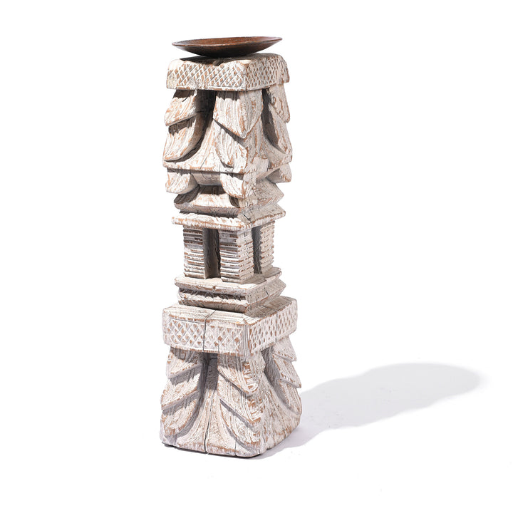 Carved Teak Indian Candlestick Made From An Old Charpoy Leg - 19thC | Indigo Antiques