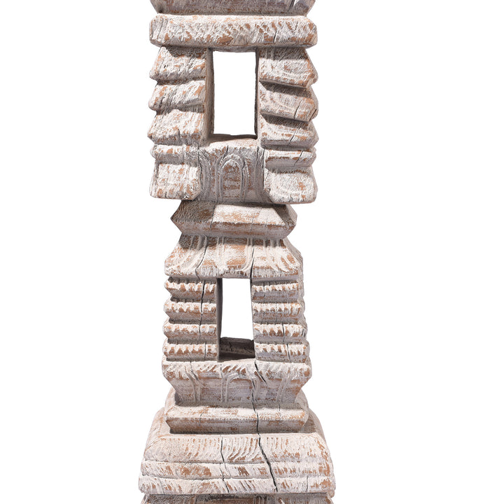 Detail From Carved Teak Indian Candlestick Made From An Old Charpoy Leg - 19thC | Indigo Antiques