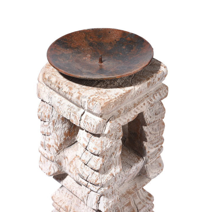 Detail From Carved Teak Indian Candlestick Made From An Old Charpoy Leg - 19thC | Indigo Antiques