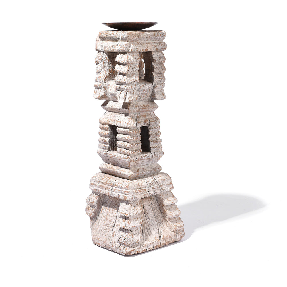 Carved Teak Indian Candlestick Made From An Old Charpoy Leg - 19thC | Indigo Antiques