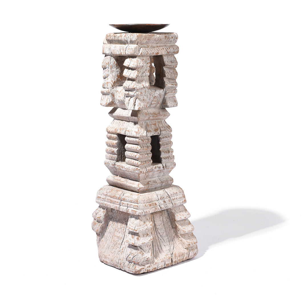 Carved Teak Indian Candlestick Made From An Old Charpoy Leg - 19thC | Indigo Antiques