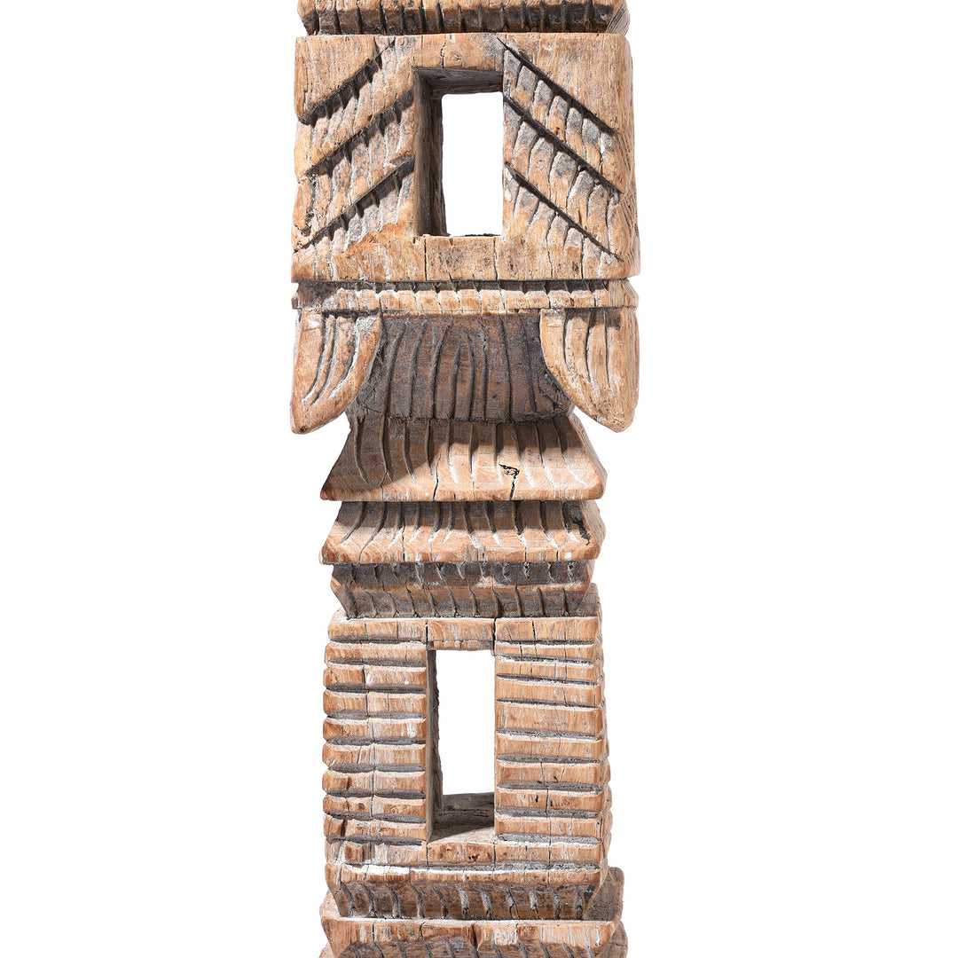 Carving Detail From Carved Teak Indian Candlestick Made From An Old Charpoy Leg - 19thC | Indigo Antiques