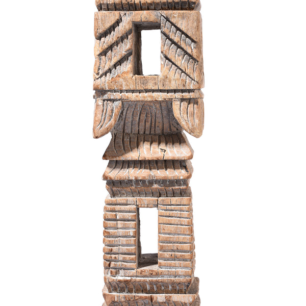 Carved Teak Indian Candlestick Made From An Old Charpoy Leg - 19thC