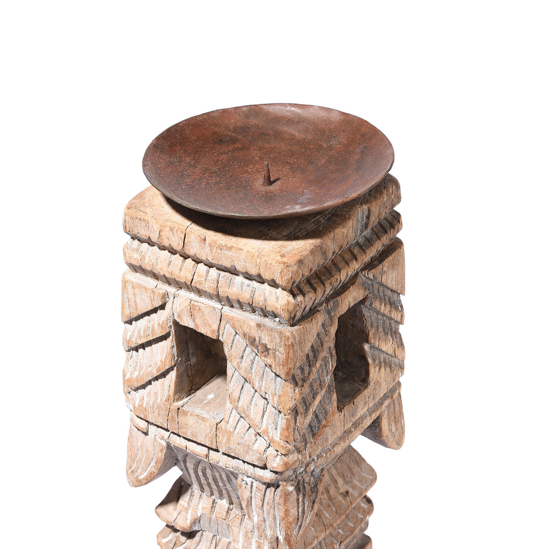 Detail From Carved Teak Indian Candlestick Made From An Old Charpoy Leg - 19thC | Indigo Antiques