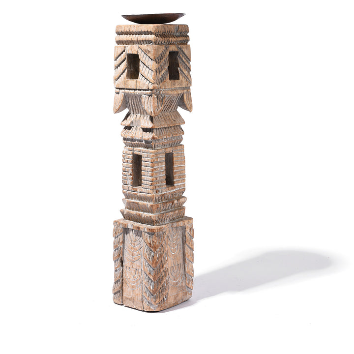 Carved Teak Indian Candlestick Made From An Old Charpoy Leg - 19thC | Indigo Antiques