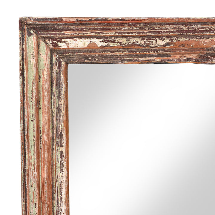 Corner Detail Of Painted Antique Mirror Made From An Old Teak Window - 19thC (60x78 cms) | Indigo Antiques