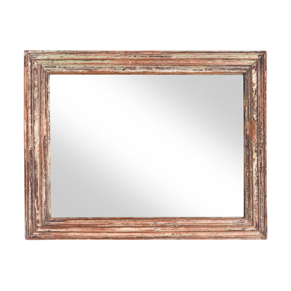 Portrait View Of Painted Antique Mirror Made From An Old Teak Window - 19thC (60x78 cms) | Indigo Antiques