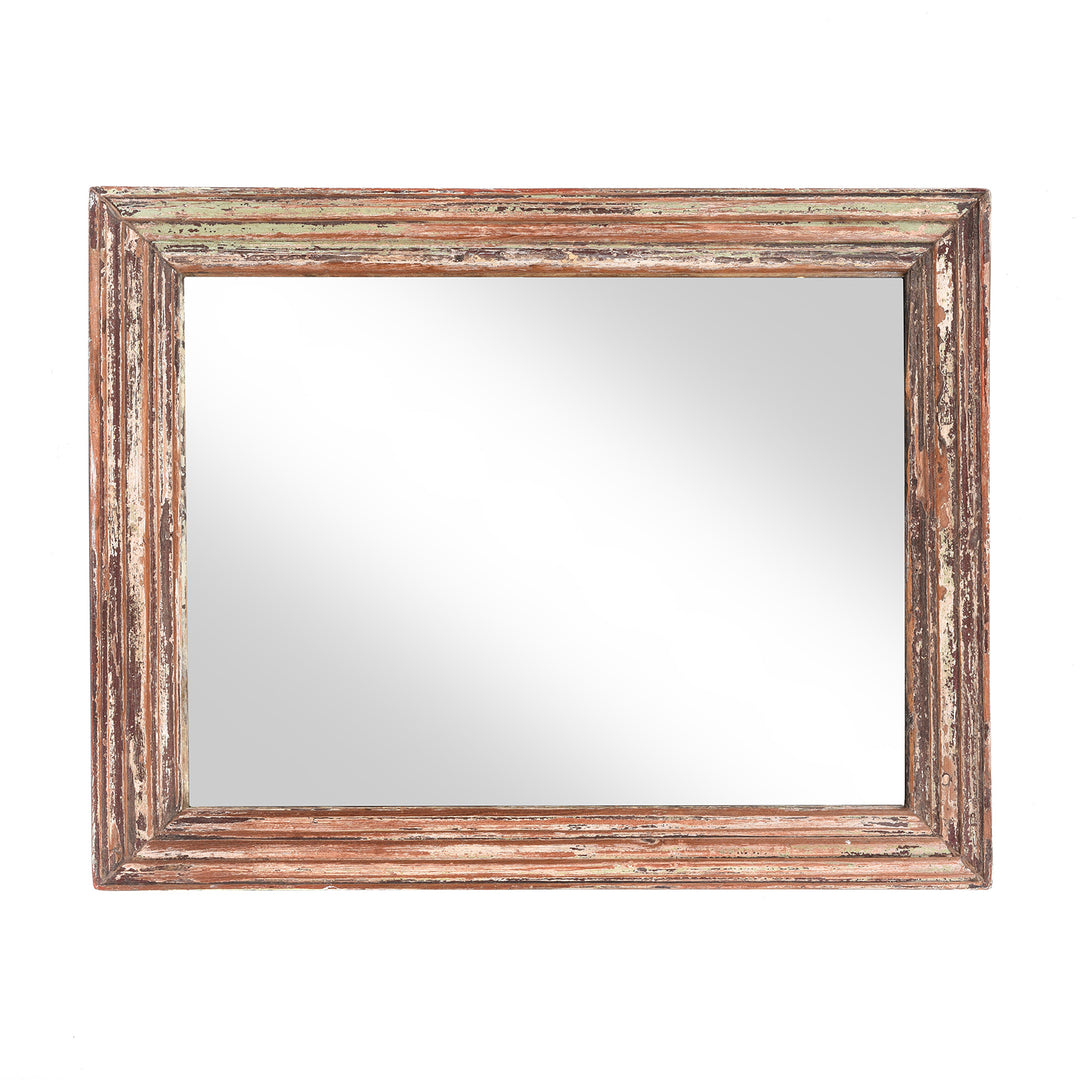 Portrait View Of Painted Antique Mirror Made From An Old Teak Window - 19thC (60x78 cms) | Indigo Antiques