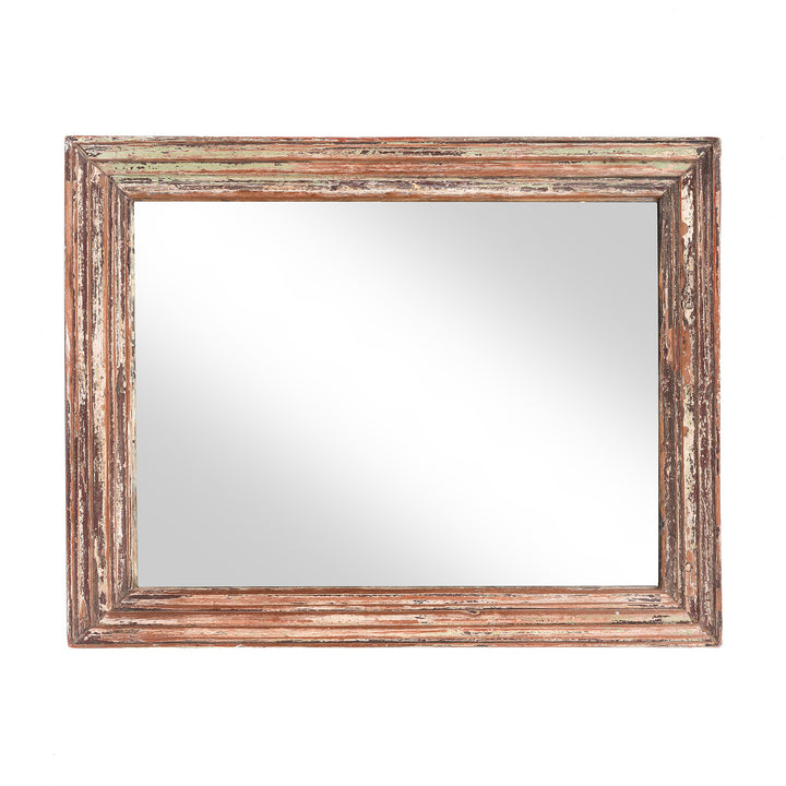 Portrait View Of Painted Antique Mirror Made From An Old Teak Window - 19thC (60x78 cms) | Indigo Antiques