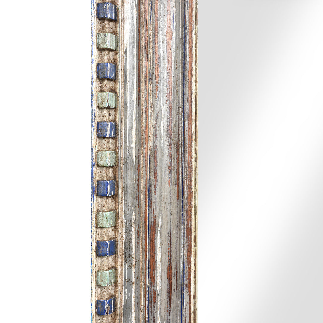 Detail From Blue Painted Mirror Made From An Old Teak Window - 19thC | Indigo Antiques