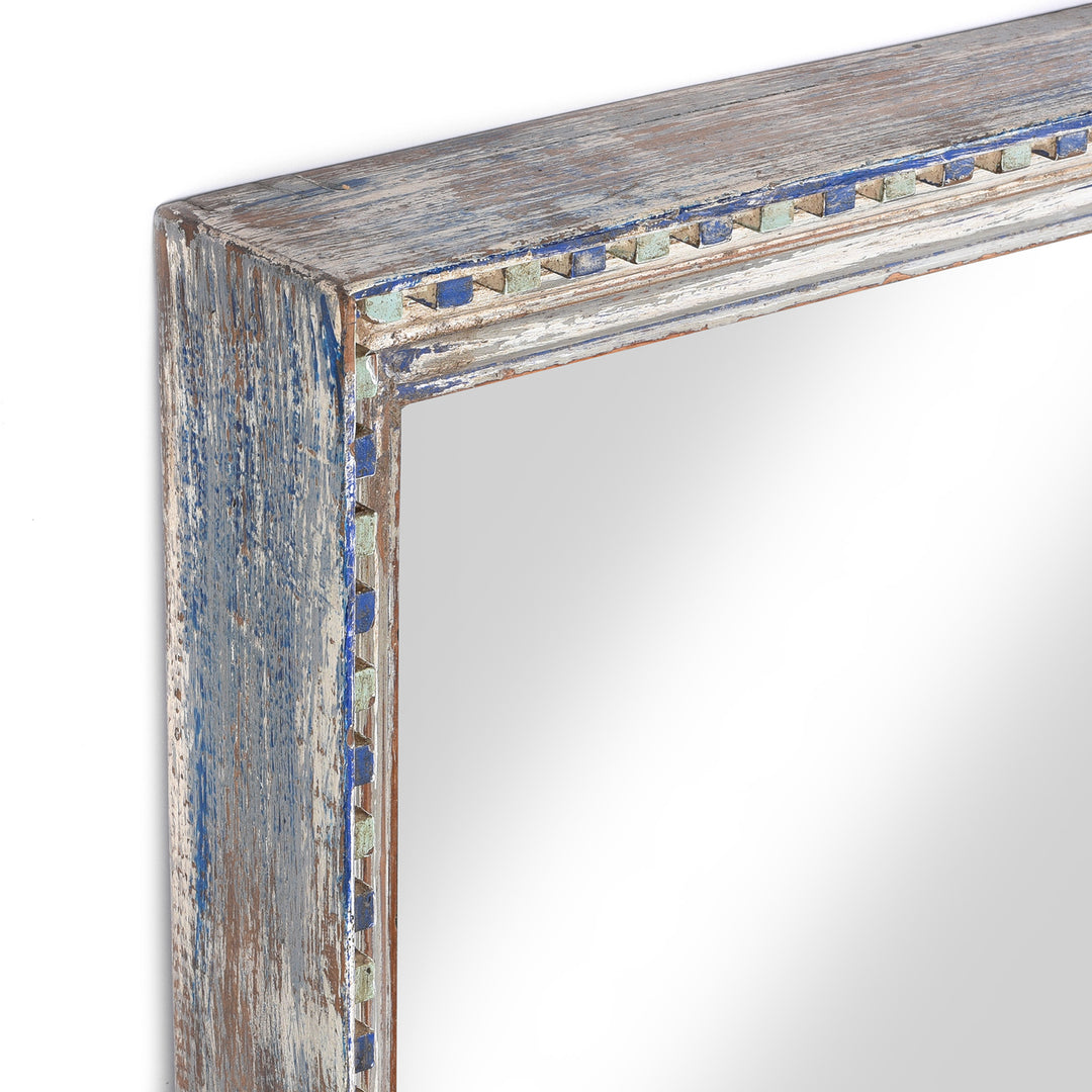 Depth View Of Blue Painted Mirror Made From An Old Teak Window - 19thC | Indigo Antiques