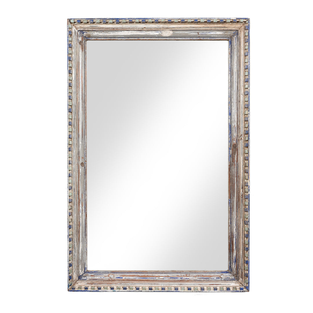 Blue Painted Mirror Made From An Old Teak Window - 19thC | Indigo Antiques