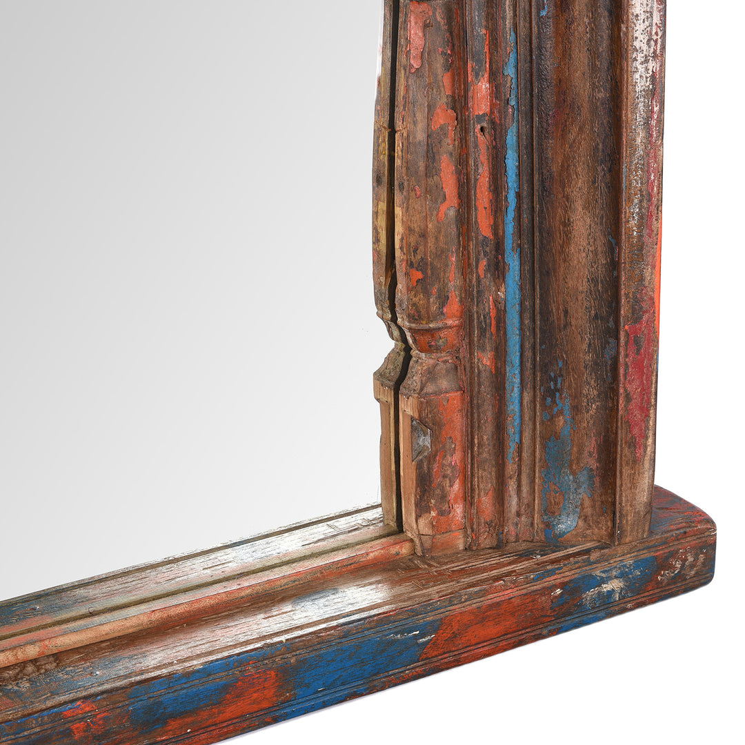 Pillar Detail From Antique Painted Indian Mihrab Mirror Made From An Old Teak Window - 19th Century | Indigo Antiques