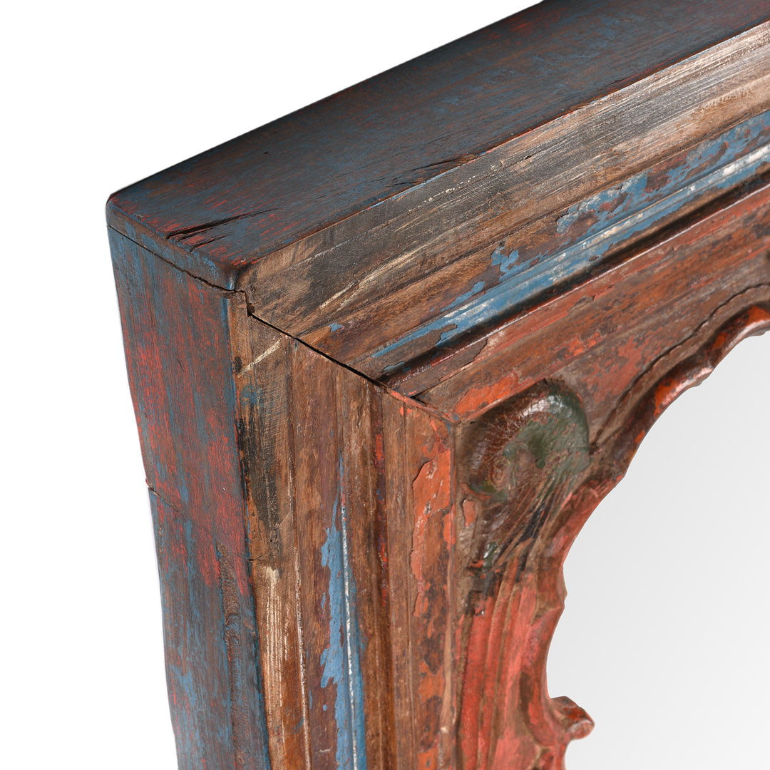 Depth Detail From Antique Painted Mihrab Mirror Made From An Old Teak Window - 19th Century | Indigo Antiques
