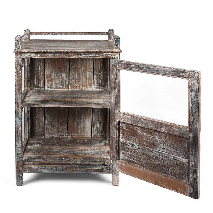 Open Door View Of Vintage Blue Painted Display Cabinet - Ca 1920 | Indigo Antiques
