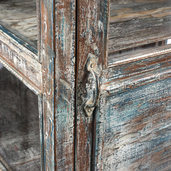 Handle Detail From Vintage Blue Painted Display Cabinet - Ca 1920 | Indigo Antiques