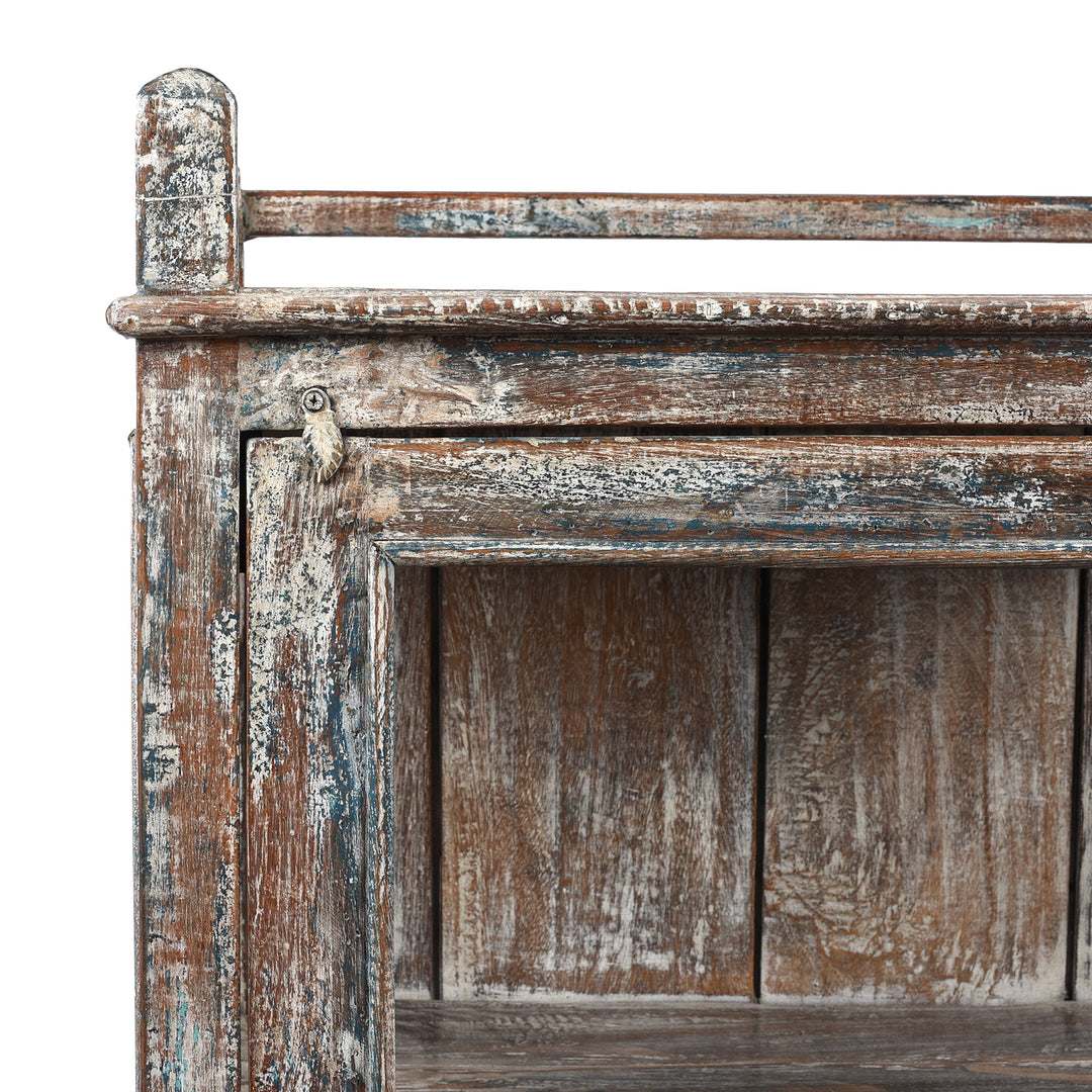 Corner detail From Vintage Blue Painted Display Cabinet - Ca 1920 | Indigo Antiques