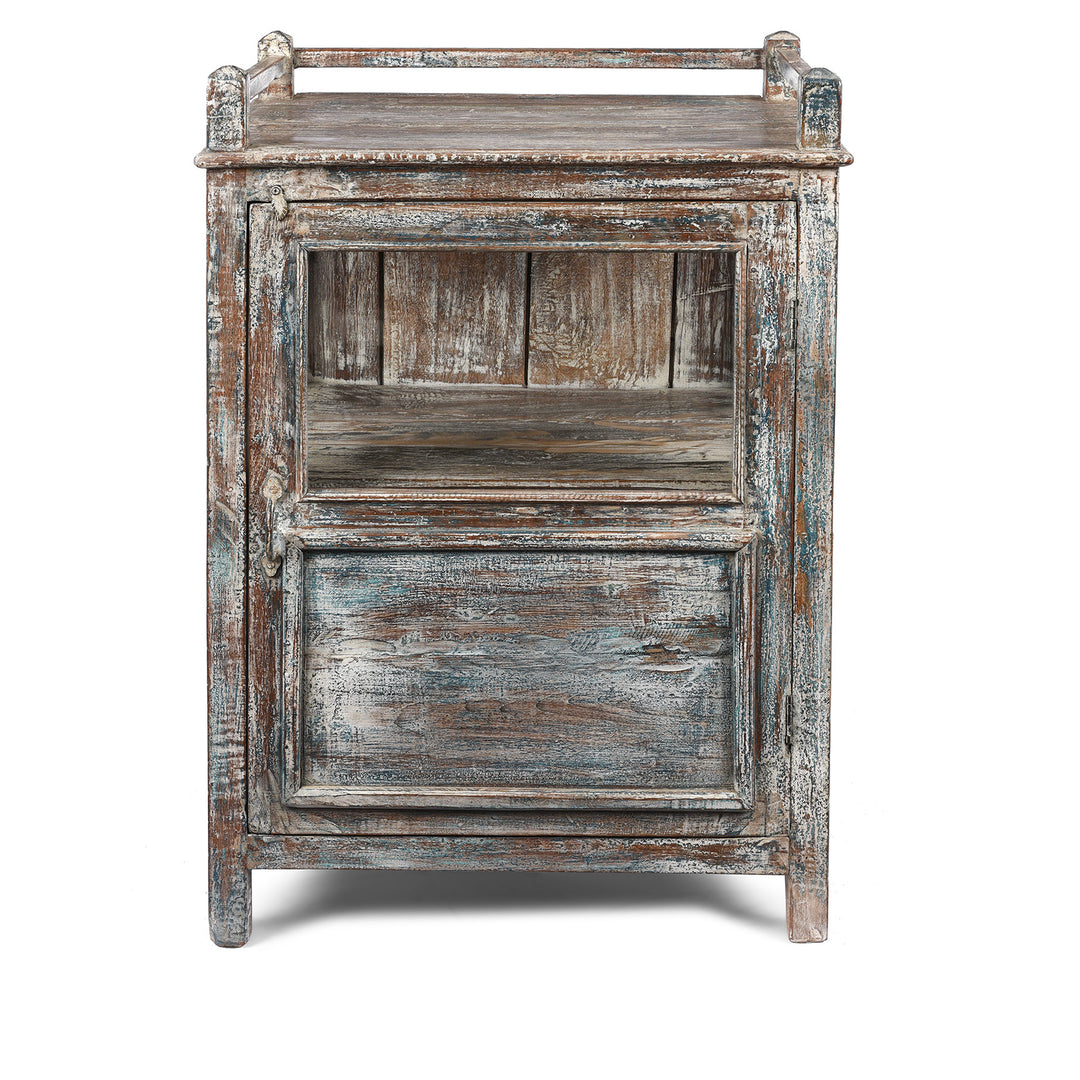 Front View Of Vintage Blue Painted Display Cabinet - Ca 1920 | Indigo Antiques