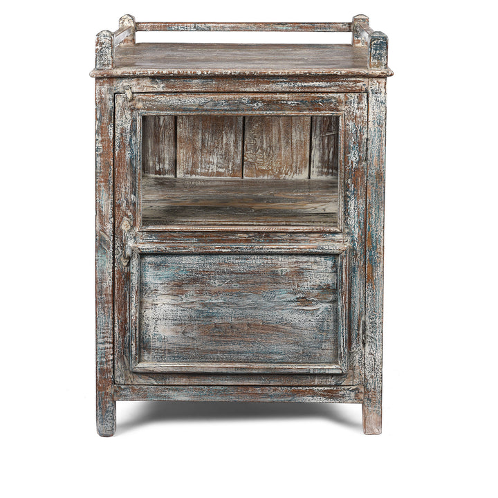 Front View Of Vintage Blue Painted Display Cabinet - Ca 1920 | Indigo Antiques