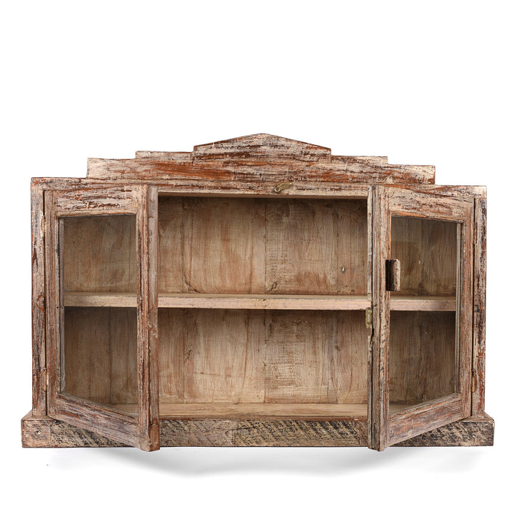 Open View Of Antique Painted Teak Glazed Wall Cabinet - Ca 1920 | Indigo Antiques