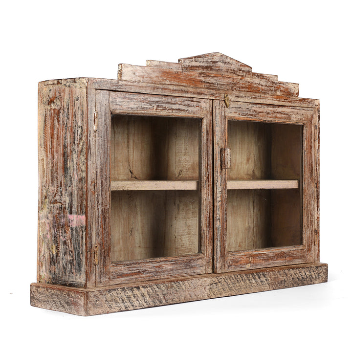 Angled View Of Antique Painted Teak Glazed Wall Cabinet - Ca 1920 | Indigo Antiques