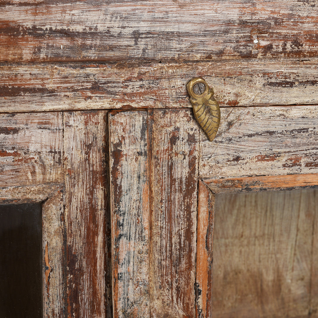 Latch Detail From Antique Painted Teak Glazed Wall Cabinet - Ca 1920 | Indigo Antiques